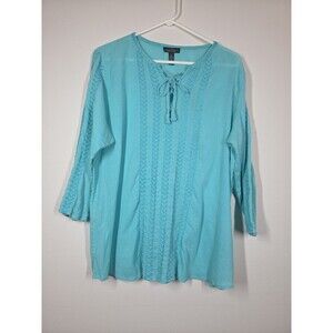 LRL LAUREN JEANS CO RALPH LAUREN BLUE GAUZY 100% COTTON PEASANT TOP sz XL EUC